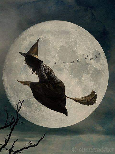 Witch in front of Full Moon