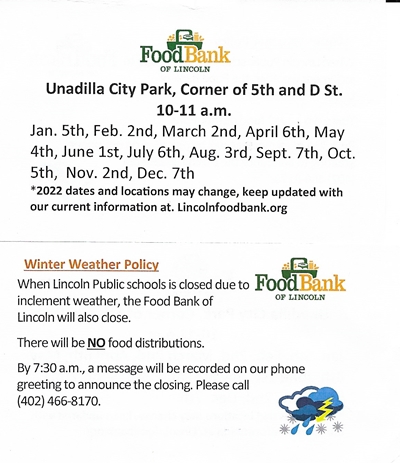 Food Bank schedule 2022 400