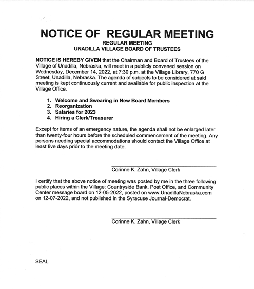 Notice of Meeting for Dec 495